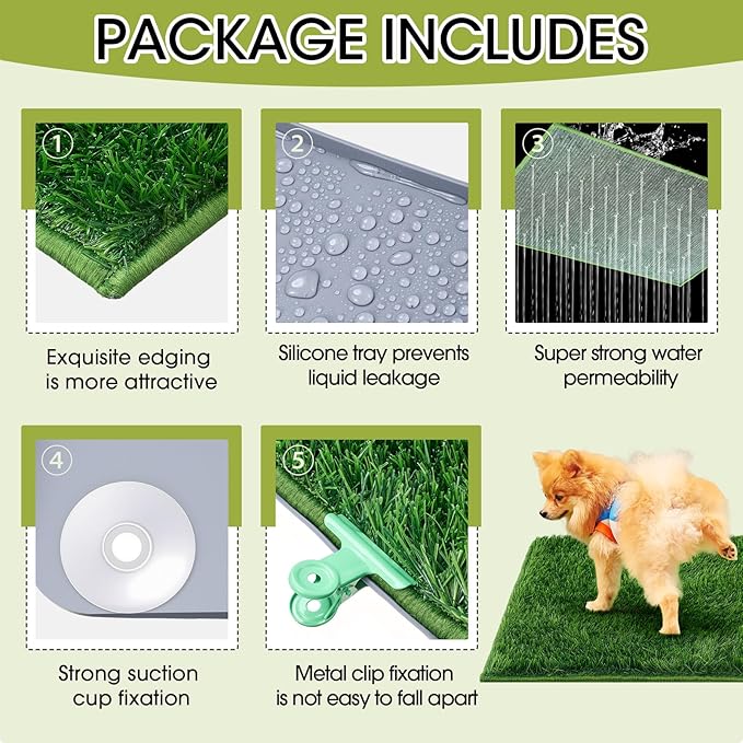 Dog Potty for Indoor or Porch with Foldable Silicone Stand Tray Large, 35 x 25 Inch Dog Grass Pad for Puppy Training, Reusable Artificial Grass Pee Pad, Indoor Outdoor Pet Toilet for Small Medium Dogs