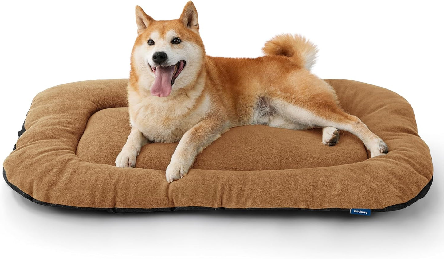 Bedsure Washable Dog Crate Pad for Large Dogs, Anti-Slip Puppy Kennel Dog Bed for Crate - Ultra Soft Fleece Flat Thin Pet Mat (Not Chew Proof), Brown 35"x22"