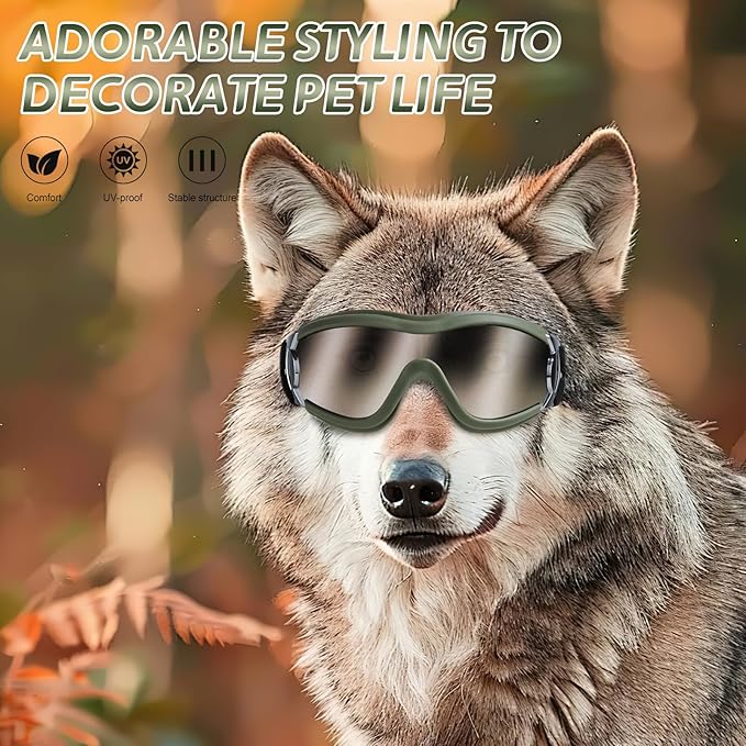 NVTED Dog Sunglasses Goggles, UV Wind Dust Fog Protection Pet Glasses Eye Wear Protection with Adjustable Strap for Medium or Large Dog (Green)