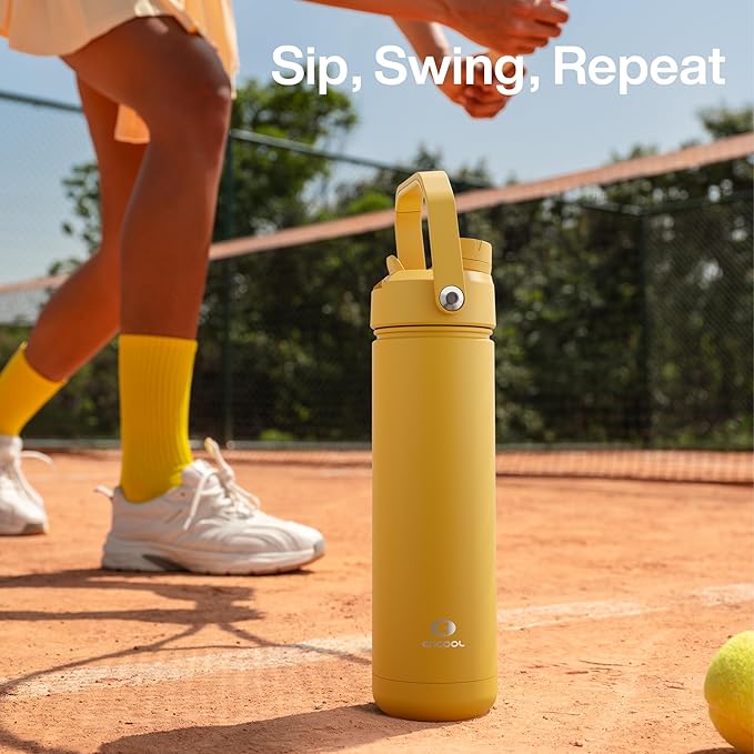 Insulated Water Bottle with Straw Stainless Steel Water Bottle, Leak-Proof, BPA-Free, Double Wall Vacuum Keeps Cold for 24 Hours for Sports, Travel, School (32 oz, Elfin Yellow)