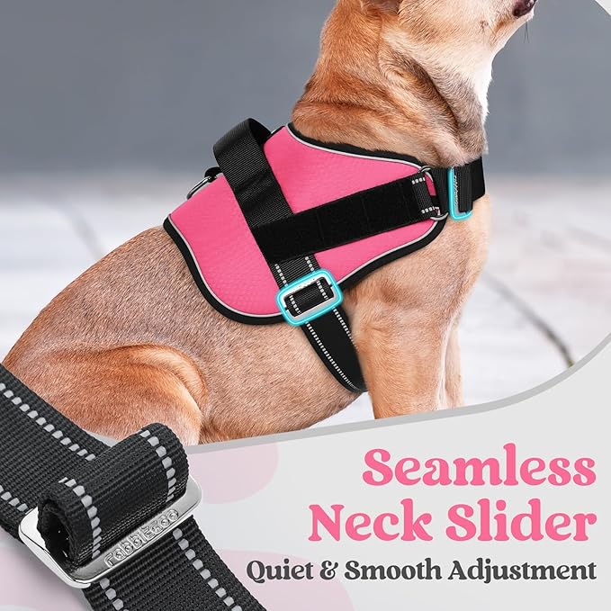 rabbitgoo Dog Harness for Large, Easy On Pet Vest with One Buckle, No Pull Adjustable Service Harness with D-Ring & Handle, Reflective for Safety Walking, Training, Pink, XL