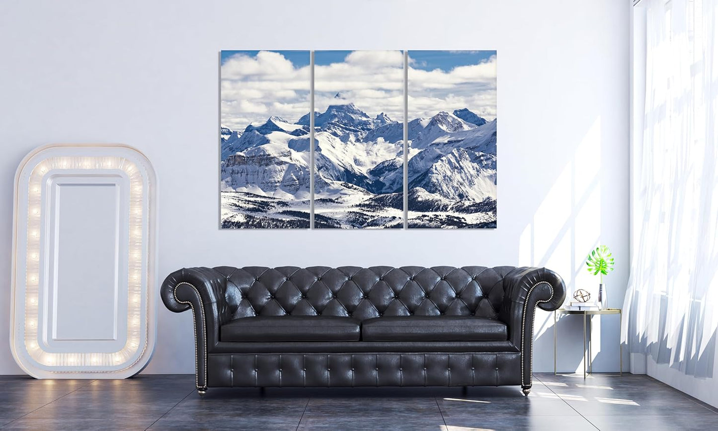 Nature Wall Art Prints - Ocean Forest Mountain Lake Canvas Landscapes - Small to Extra Large Living Room Bedroom Kitchen Bathroom Décor (Snowy Mountains Landscape, 35L" x 53W" - 3 Panels)