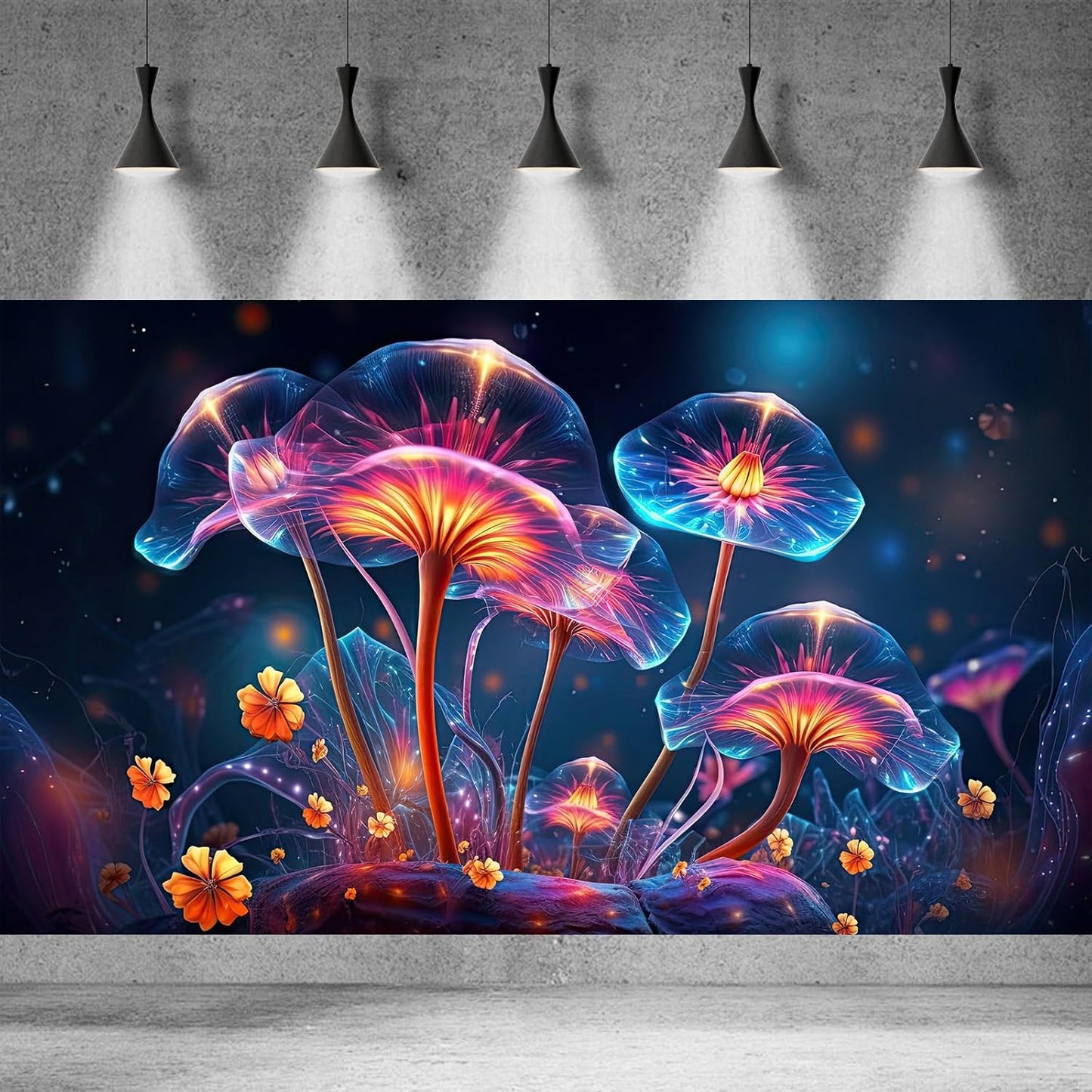 Flower Aquarium Background Modern Style Bluebell Blooming Flower Floral Design Terrarium Background Mysterious Elegant Glowing Fantasy Flower Fish Tank Backdrop Poster Decorations Vinyl 72x16in