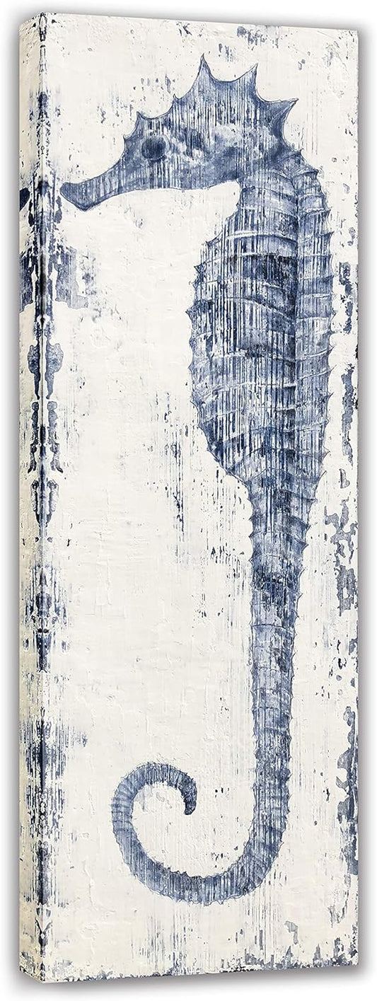 Yihui Arts Seahorse Canvas Wall Art Hand Painted Blue and White Painting Modern Coastal Pictures for Living Room Bedroom Hallway Bathroom Decoration