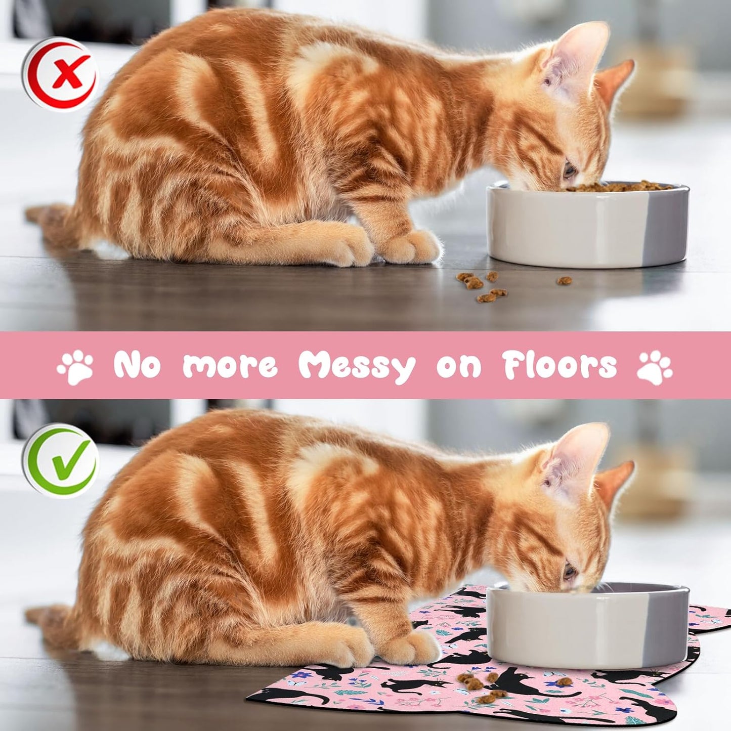 Cat Food Mats for Floor, Dog Water Bowl Mats Pet Feeding Absorbent Placemats for Food and Water Pink 17.7 * 9.8 inch