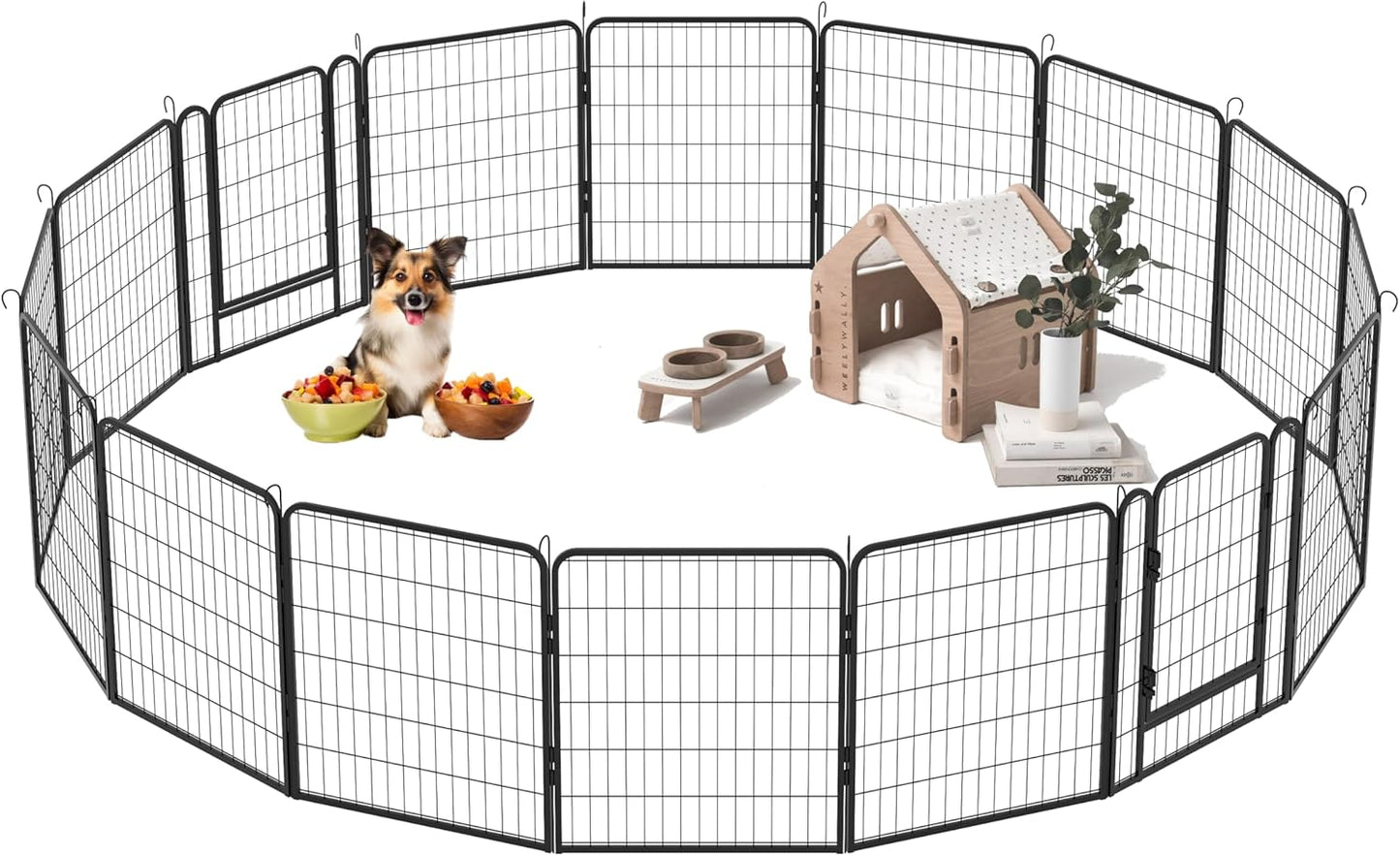 Dog Playpen, Outdoor Dog Fence, 16 Panels, 32" H Dog Pen for Medium/Small Dogs, Heavy Duty Metal Pet Fence with Gate, Portable Dog Fence for RV Camping and Yard (Black)