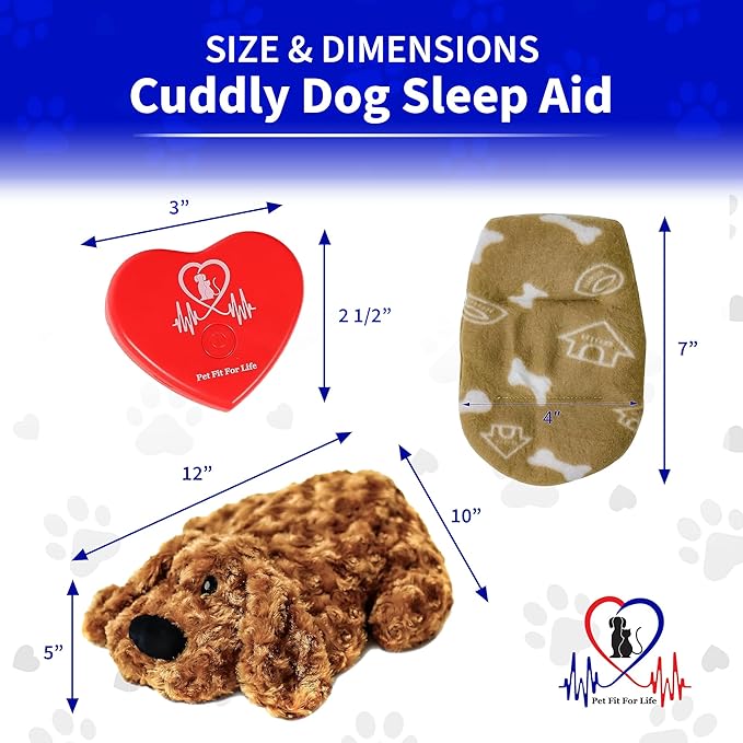 Pet Fit For Life Cuddle Pup Toy with Heartbeat & Heat Pack - USB Rechargeable Cuddly Dog Sleep Aid - Calming Comfort for Anxiety Relief - Safe, Huggable Pet Crate Training Aid - Small (12" Long)
