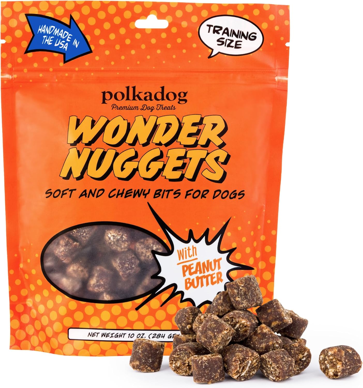 Polkadog Wonder Nuggets – Soft & Chewy Dog Treats with Peanut Butter – Healthy, Limited Ingredient Training Treats for All Dog Breeds and Ages – Natural, Made in USA – 10 oz