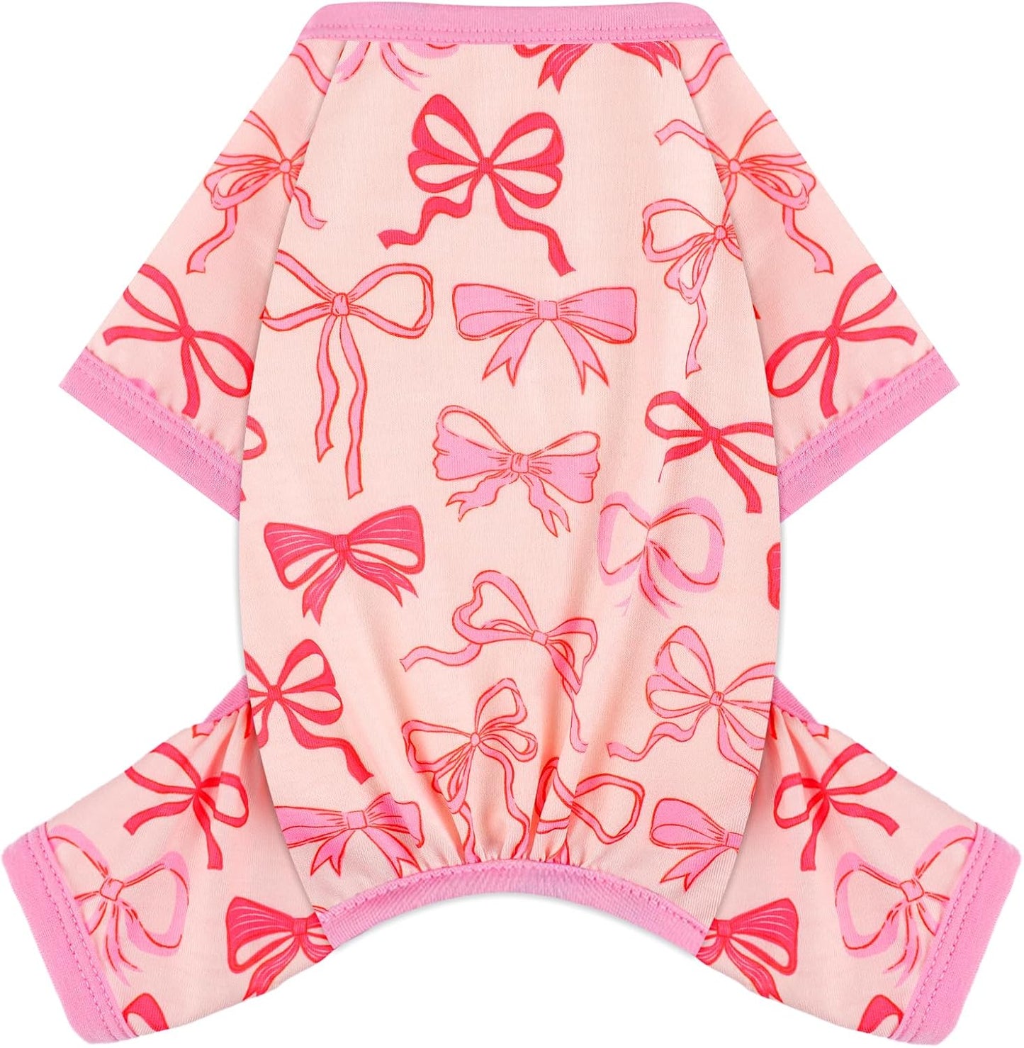 Dog Pajamas Small Sized Dogs Stretchable Summer Dog Clothes Pjs 4 Legs Girl Boy Cute Soft Puppy Outfits Doggie Cat Jammies Jumpsuit Sleeper for Pet (Bow Tie, X-Small)