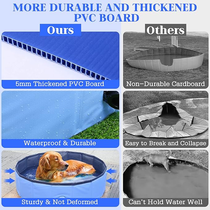 Foldable Dog Bath Swimming Pool Plastic Kiddie Pool Professional Tub Collapsible Grooming Bathtub for Pets Kids Baby and Toddler, 55 x 12 Inches Blue