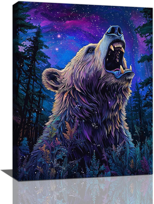 Bear Forest Wall Art Canvas Fantastic Animal Wall Decor Prints Framed Painting Pictures Gifts Artwork for Bathroom Kitchen 16"x20"