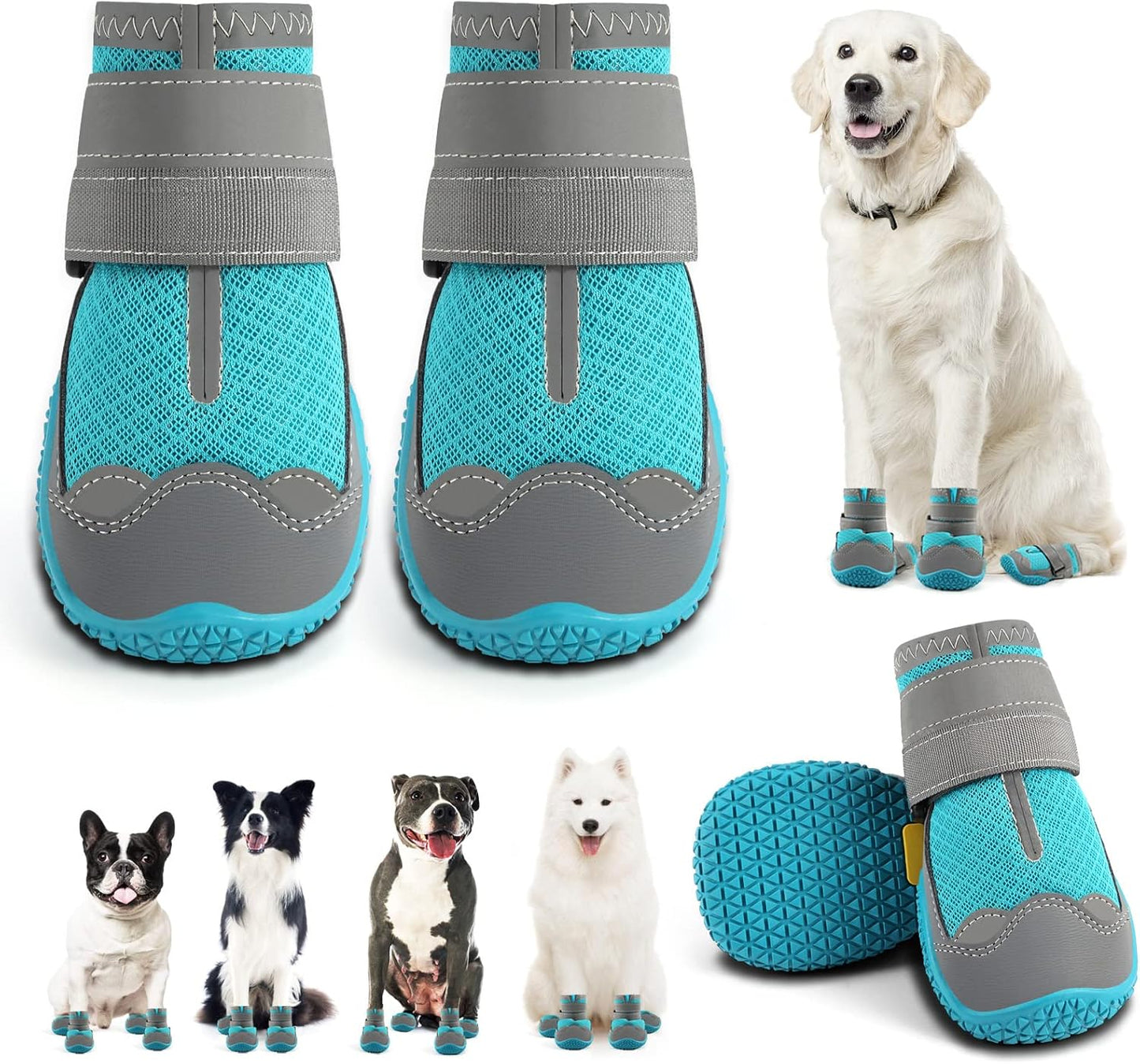 Dog Shoes for Large Dogs, Medium Dog Boots & Paw Protectors for Hardwood Floors, Outdoor Dog Booties for Hot Pavement Winter Snow Hiking, Breathable Dog Shoes with Reflective Strips Size 5