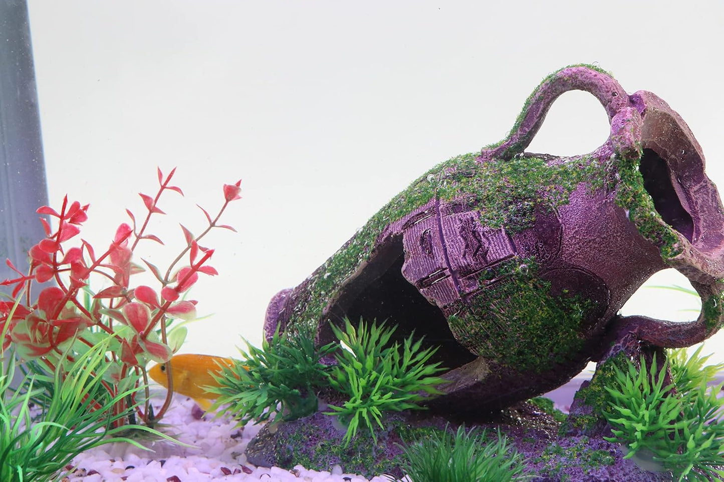 AQUA KT Aquarium Ruins Ancient Greek Leaning Vase Rock Broken Barrel Fish Hiding Cave for Cichlid Betta Marine Freshwater Fish Tank Decoration