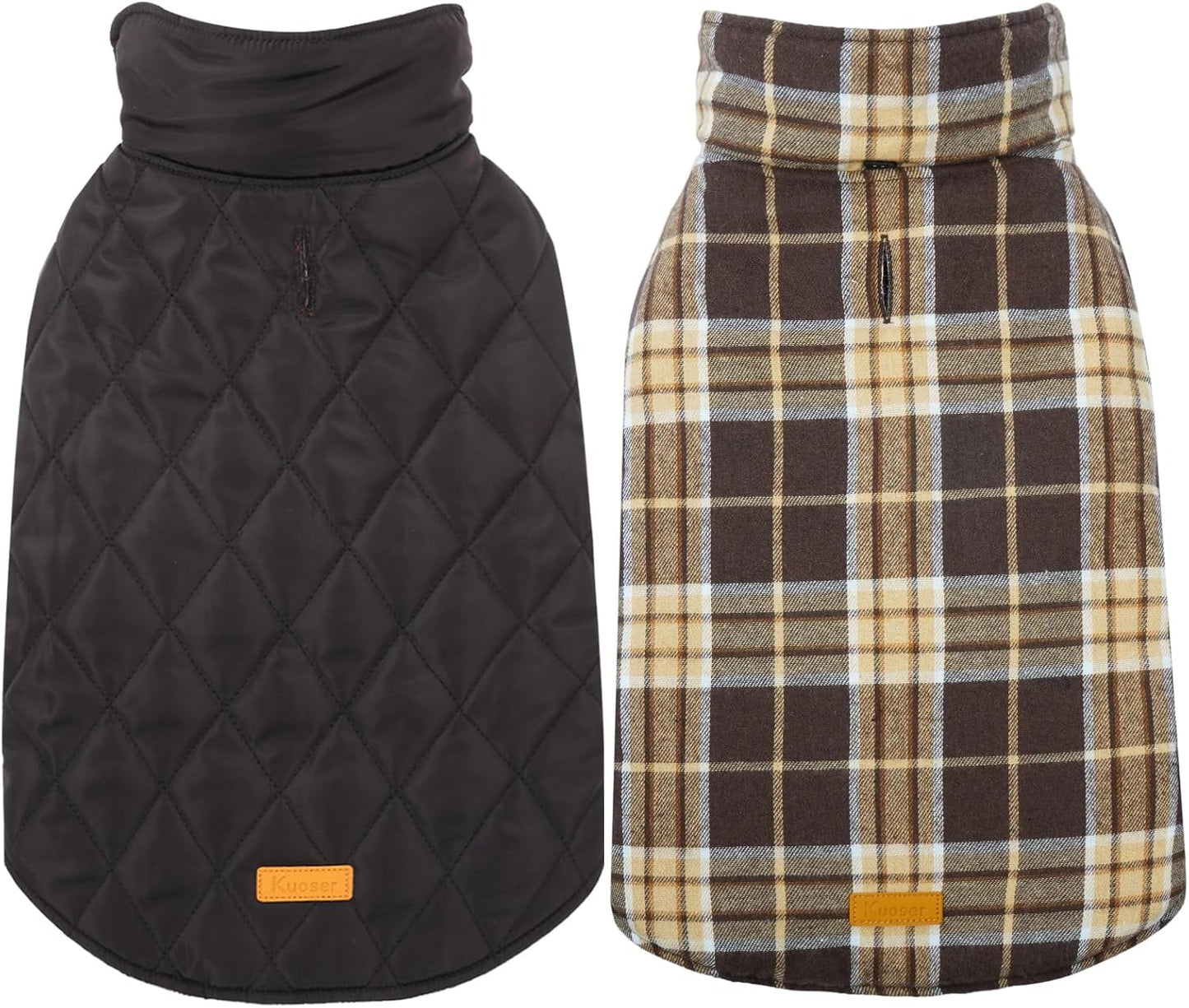 Kuoser Warm Dog Coat, Waterproof Dog Jacket for Extra Large Dogs, Adjustable Durable XL Doggie Winter Coat Reversible Cozy Puppy Cold Weather Apparel from Small to Large Breed, New Brown XL