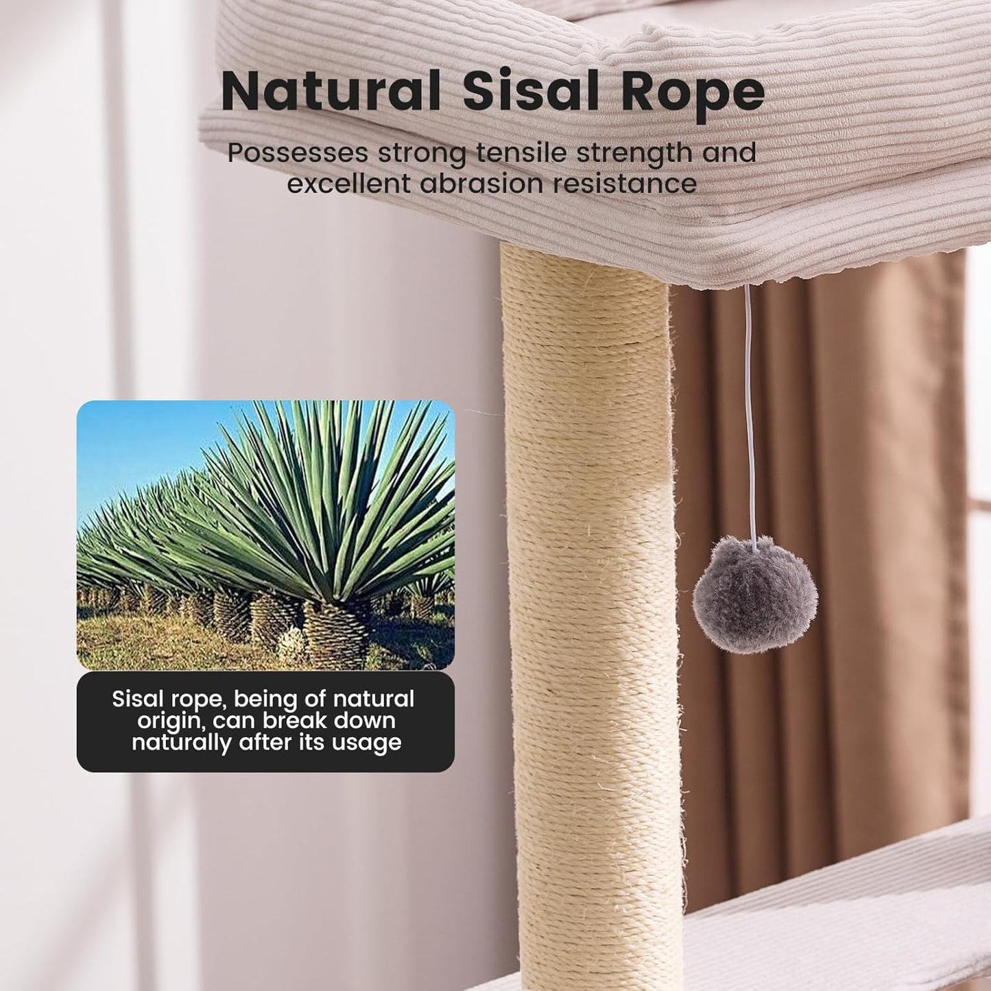 Gardner Pet 65in Heavy Duty Cat Tree Tower for Large Cats, Multi-Level Cat Furniture with Replaceable Sisal Scratching Post, Hammock | Extra-Large Platform & Condo Easy to Clean (Corduroy)