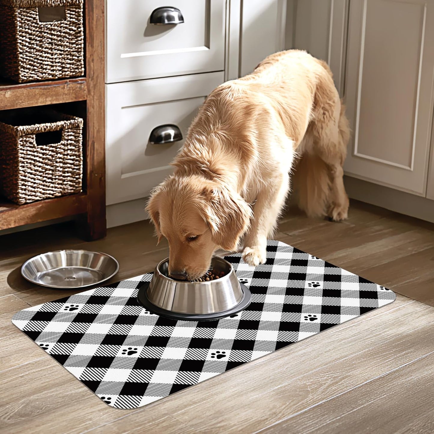 Cat Checked Plaid Dog Food Mat-Absorbent Pet Feeding Mat for Food and Water Bowl, Quick Dry Dog Placemat with Rubber Backing-No Stains Pet Supplies for Messy Drinkers 16"x24"