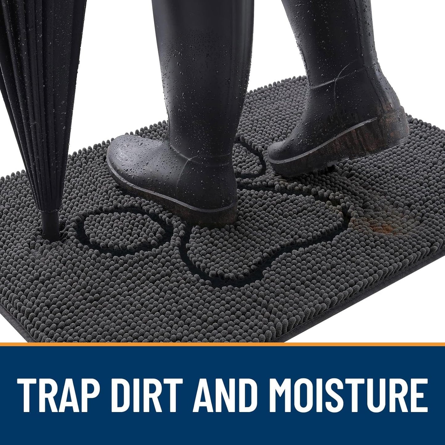 OLANLY Door Mat for Muddy Dog Paws 36x24, Absorbent Chenille Doormat with Paw Print Design, Non-Slip Washable Doormat for Indoor Entryway, Quick-Dry Pet Bed Mats for Dirty Dogs, Dark Grey and Black