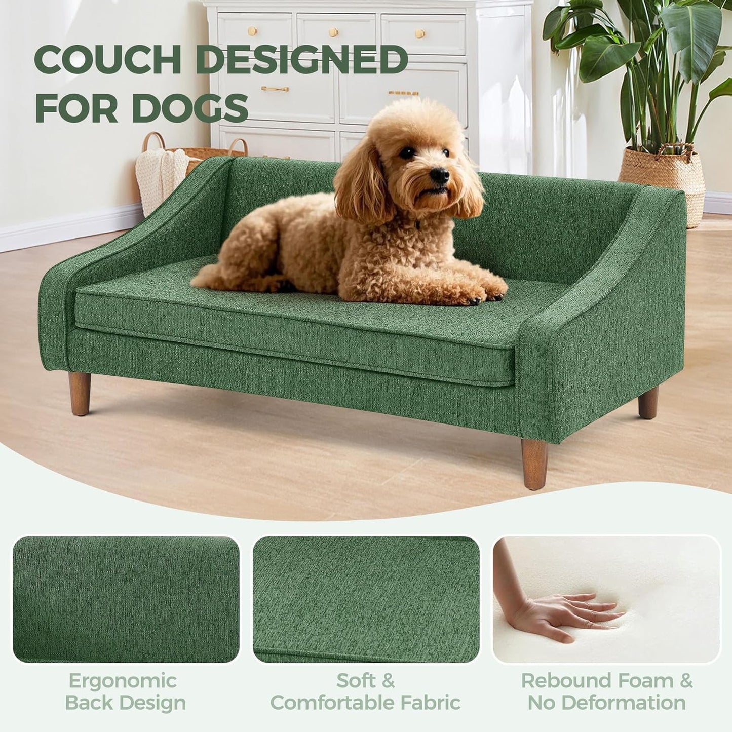 Dog Sofa Couch for Medium to Large Dogs, Durable Pet Sofa with Washable Fabric, Elevated Mini Dog Bed with Wooden Legs for Medium and Large Dogs, Dark Grey