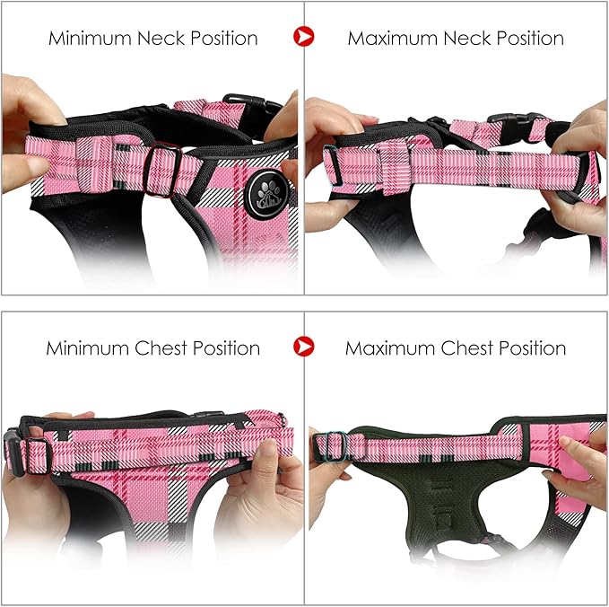 NESTROAD No Pull Dog Harness with Leash, Reflective No Choke Pet Vest Harness,Adjustable Soft Padded Dog Harness with Easy Control Handle for Large Dogs(Checkered Pink,X-Large)