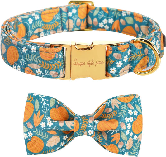 Unique style paws Halloween Dog Collar with Bow Tie Pumpkin Cotton Collar Adjustable Puppy Collar for Small Medium Large Dogs-M