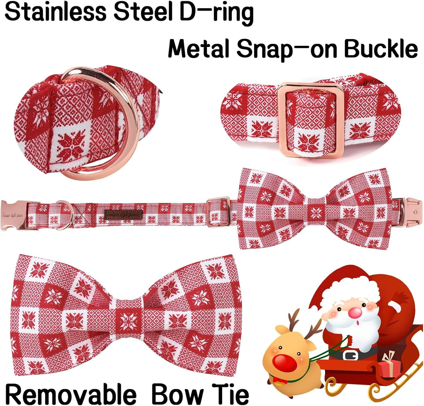 Unique Style Paws Christmas Day Dog Collar with Bow Christmas Red Papercut Cotton Puppy Collars for Small Medium Large Dogs