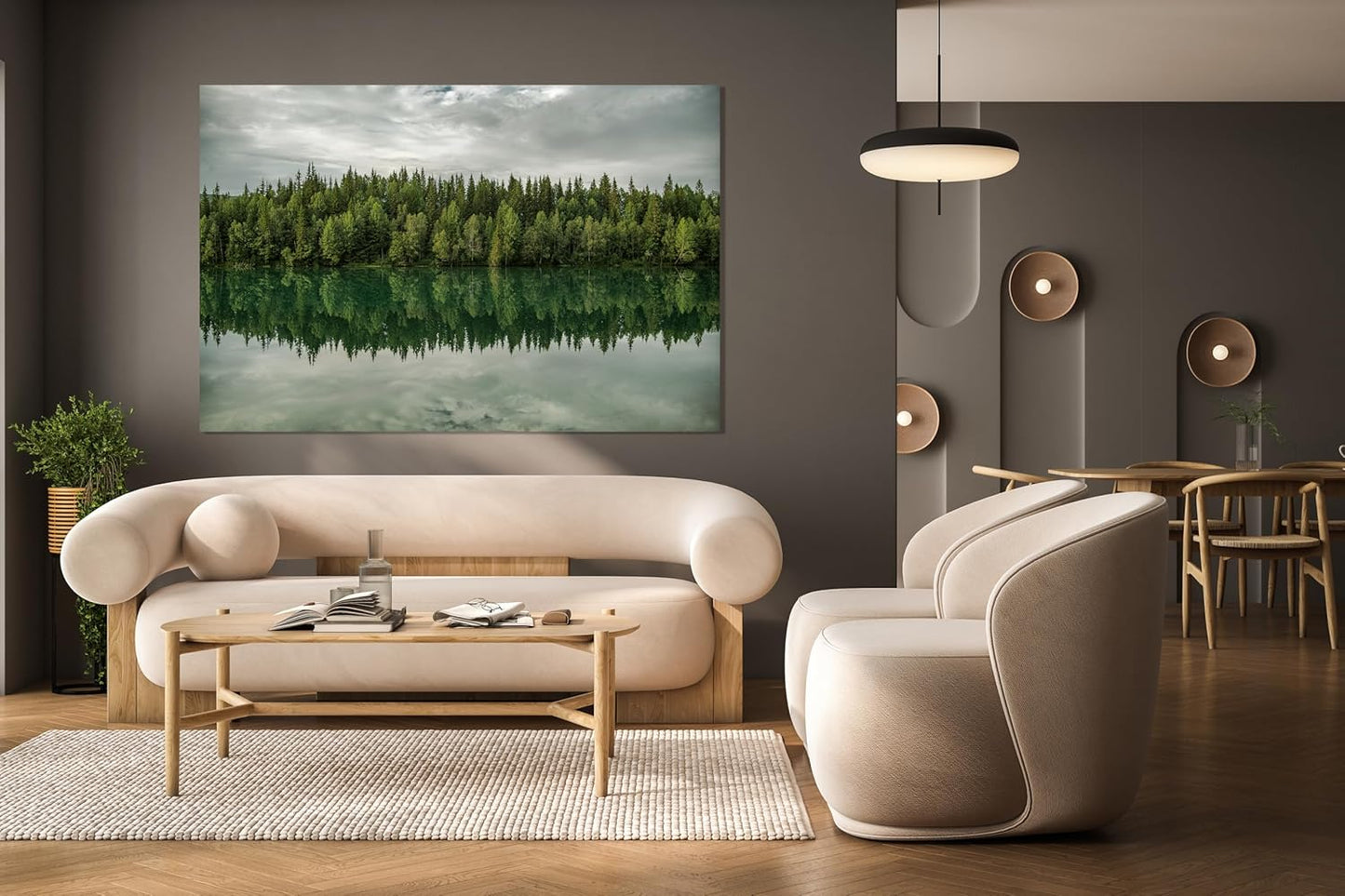 Nature Wall Art Prints - Ocean Forest Mountain Lake Canvas Landscapes - Small to Extra Large Living Room Bedroom Kitchen Bathroom Décor (Forest Reflection, 24L" x 36W")