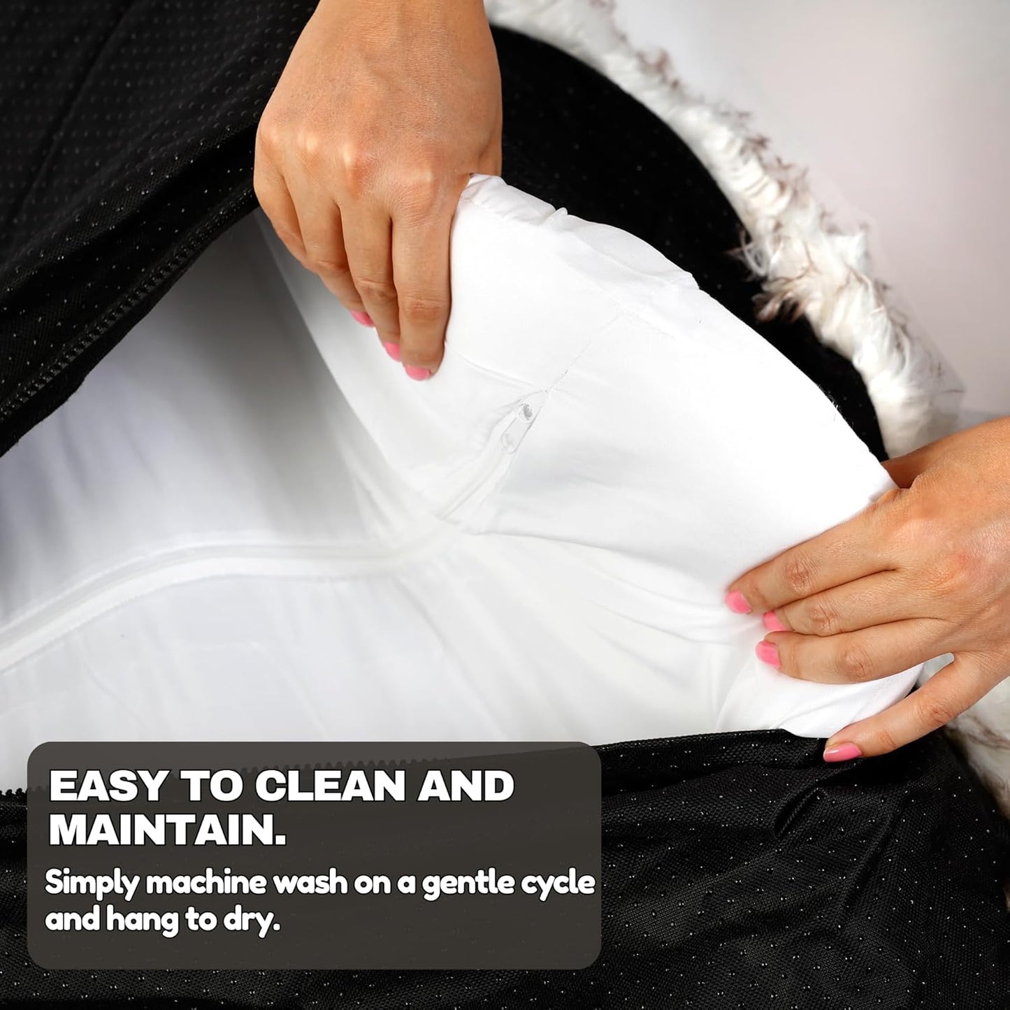 IHAPPYDOG Luxury Faux Fur Orthopedic Dog Bed, Memory Foam Dog Bed for Small, Medium, Large and XL Pets, Fluffy Pet Bed with Waterproof and Washable Cover (White w/Brown Tips, 50"x30")