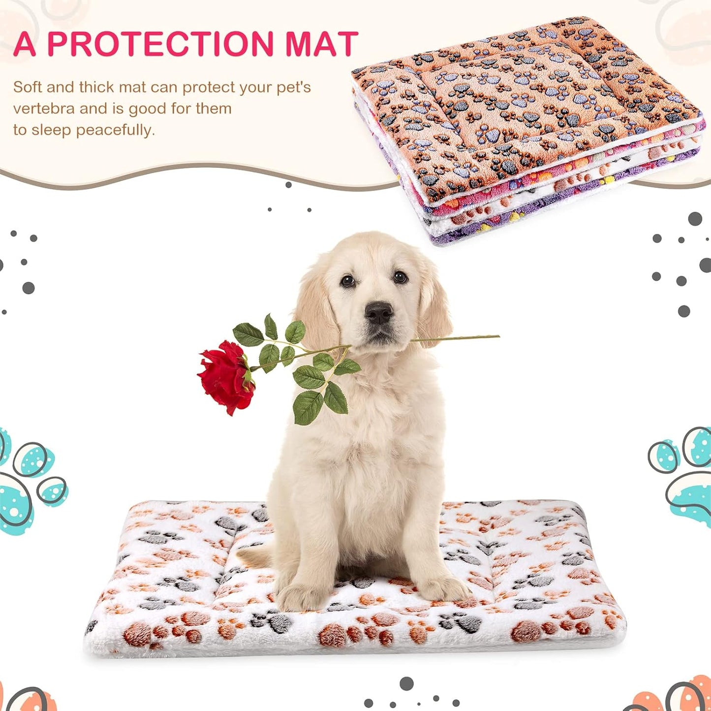 4 Pack Ultra Soft Dog Cat Bed Mat with Cute Prints Reversible Fleece Dog Crate Kennel Pad Cozy Washable Thickened Hamster Guinea Pig Pet Bed Mat for Small Animals(23 x 18 Inches,Vivid Color)