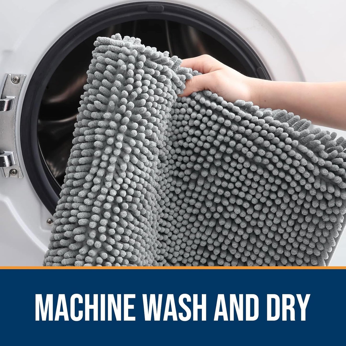 OLANLY Dog Door Mat for Muddy Paws 54x24, Absorbs Moisture and Dirt, Absorbent Non-Slip Washable Doormat, Quick Dry Chenille Mud Mat for Dogs, Entry Indoor Entryway Carpet for Inside Floor, Grey