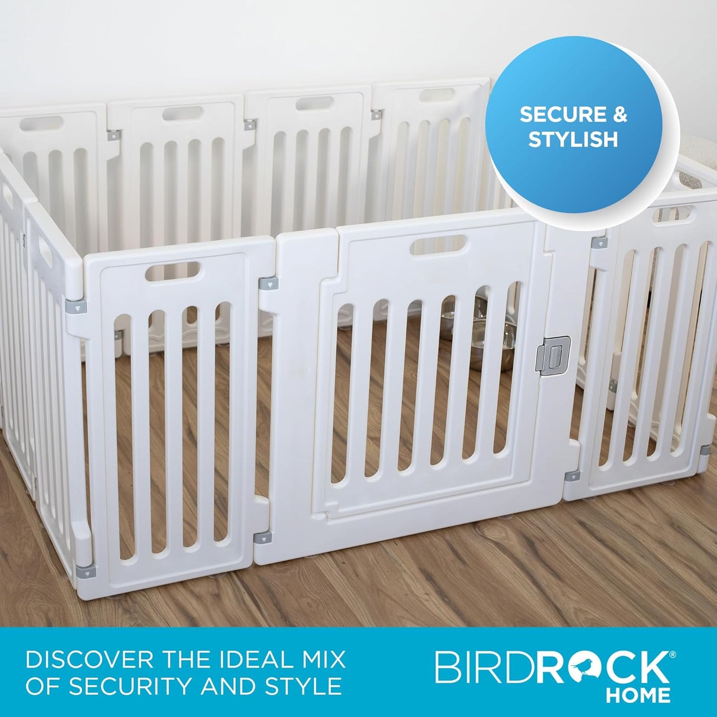 BIRDROCK HOME Pet Playpen with Door | 12 Panel | Strong Plastic | Puppy Safety Fence Pen Playpen | Non-Slip and Secure Dog Gate | White
