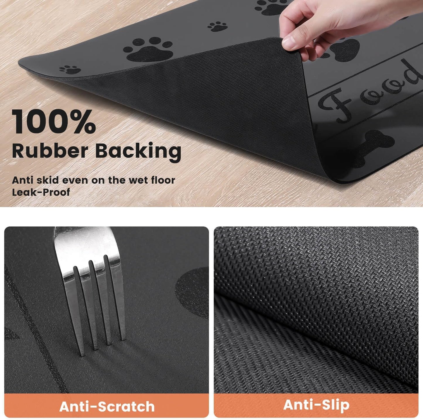 Pet Feeding Mat-Absorbent Pet Placemat for Food and Water Bowl, with Waterproof Rubber Backing, Quick Dry Water Dispenser Mat for Dog and Cat (16"x24", Dark Gray)