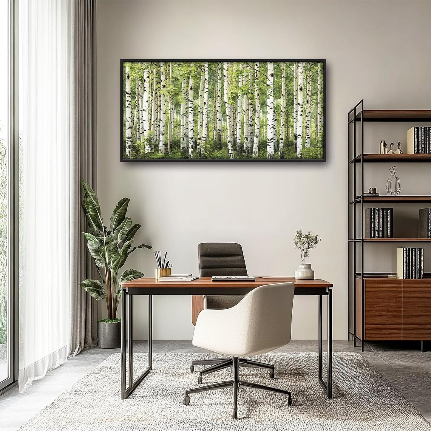 Extra Large Birch Tree Framed Wall Art for Living Room,Oversized Green Aspen Trees Forest Pictures Wall Decor,Canvas Print Painting Modern Artwork Bedroom Office Bathroom 60L" x 30W"