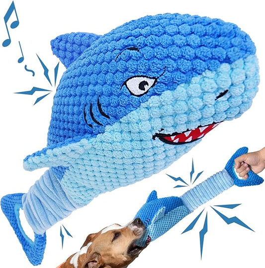 Dog Toys for Large Dogs, Squeaky Dog Toys for Aggressive Chewers, Plush Dog Chew Toys for Teething, Interactive Shark Dog Toys to Keep Them Busy Tug Of War Puppy Toys for Small,Medium,Large Breeds