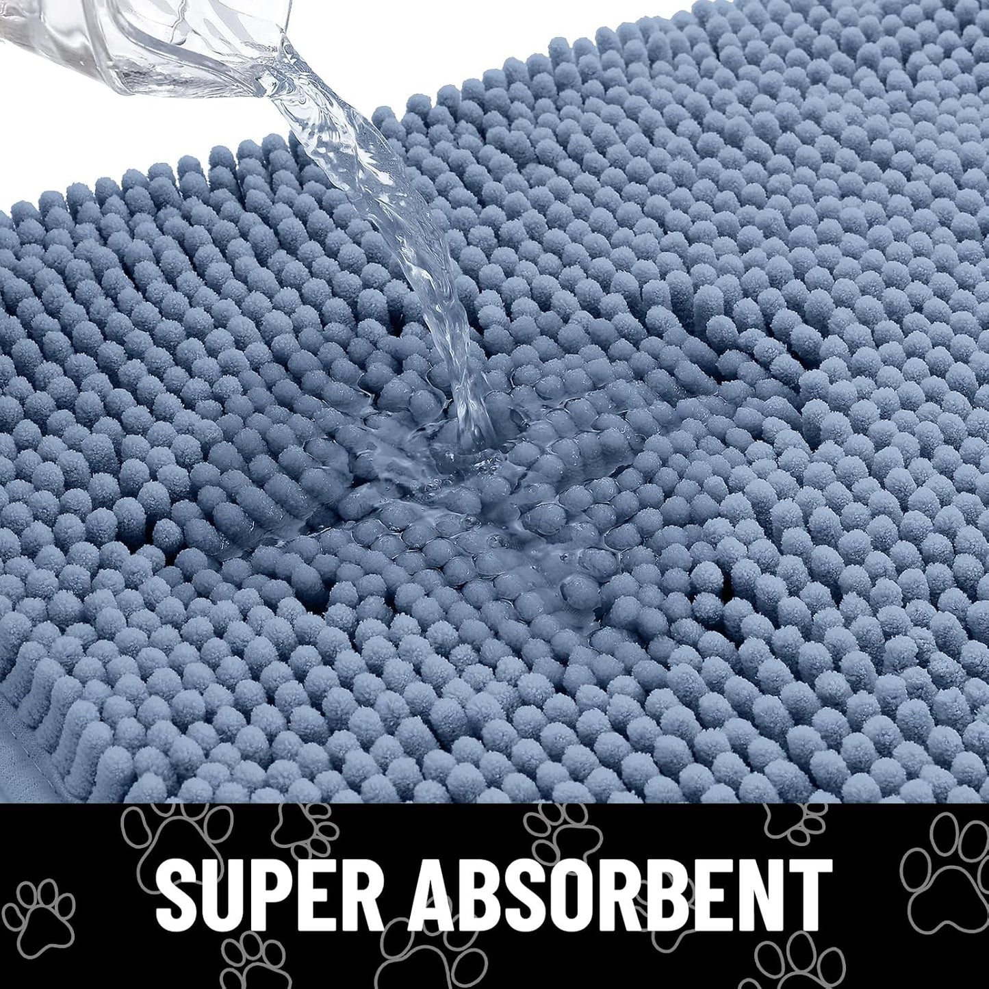 Smiry Dog Door Mat for Muddy Paws, Absorbent Dirt Trapper Non Slip Quick Dry Washable Chenille Mat for Mud Dogs, Entry Rug for Indoor and Outdoor (48x30 Inches, Airy Blue and Black)