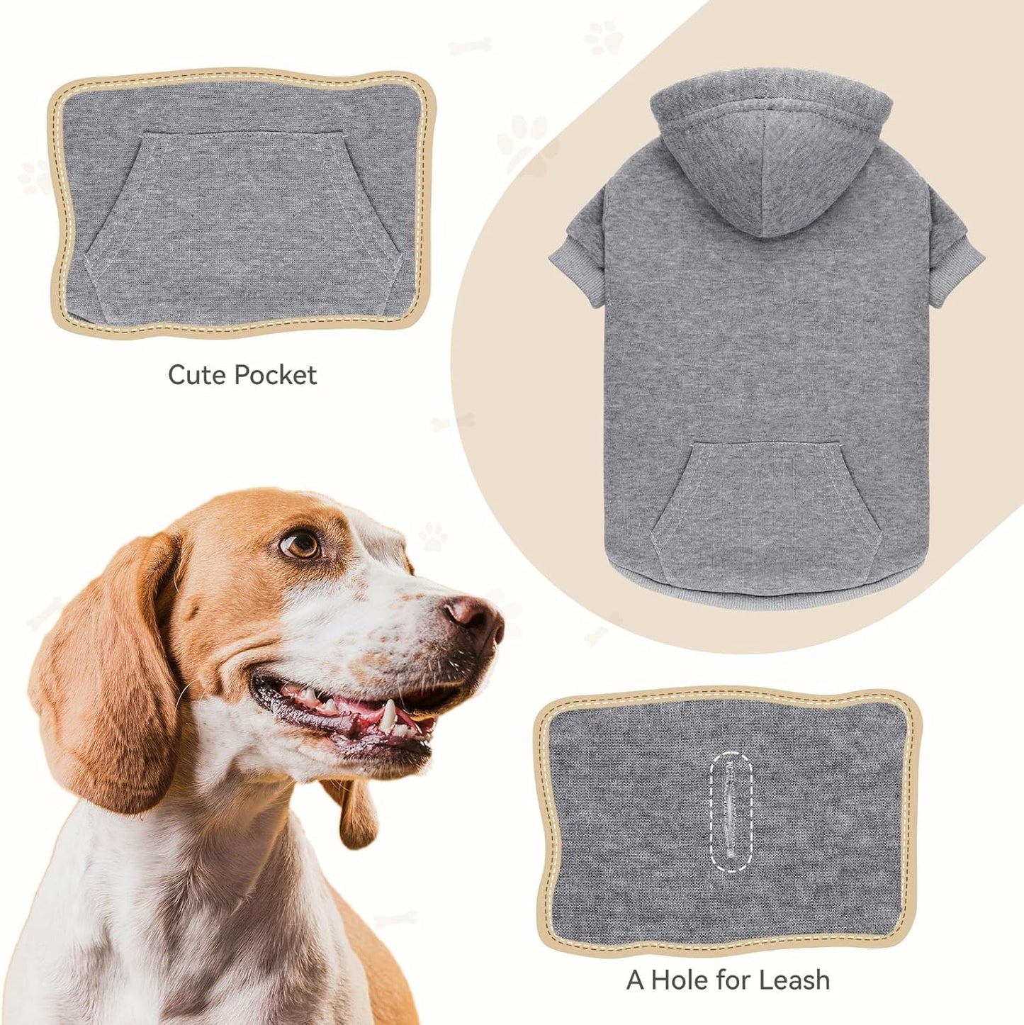 Dog Hoodie Dog Sweaters for Large Dogs Dog Sweater Solid Soft Brushed Fleece Dog Clothes Dog Hoodie Sweatshirt with Pocket(Grey-XXL)