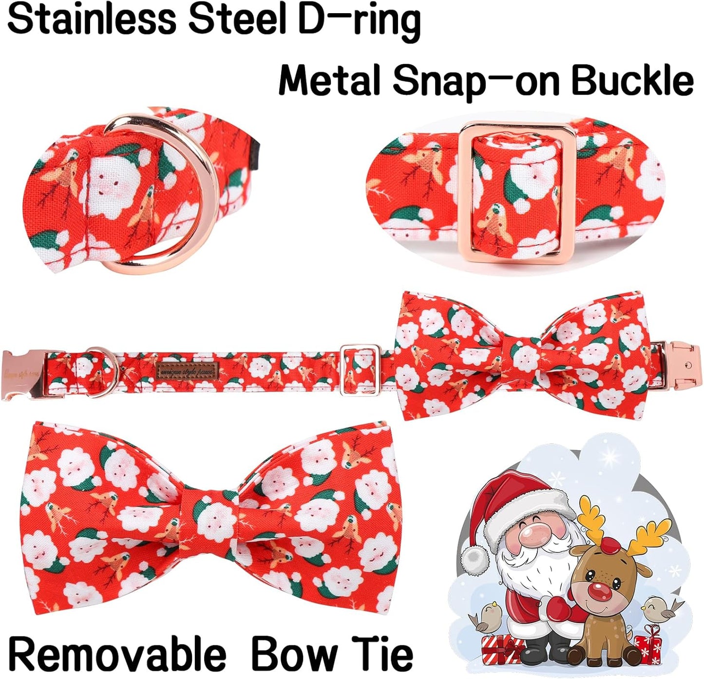 Unique Style Paws Christmas Day Dog Collar with Bow Christmas Tree Cotton Puppy Collars for Small Medium Large Dogs