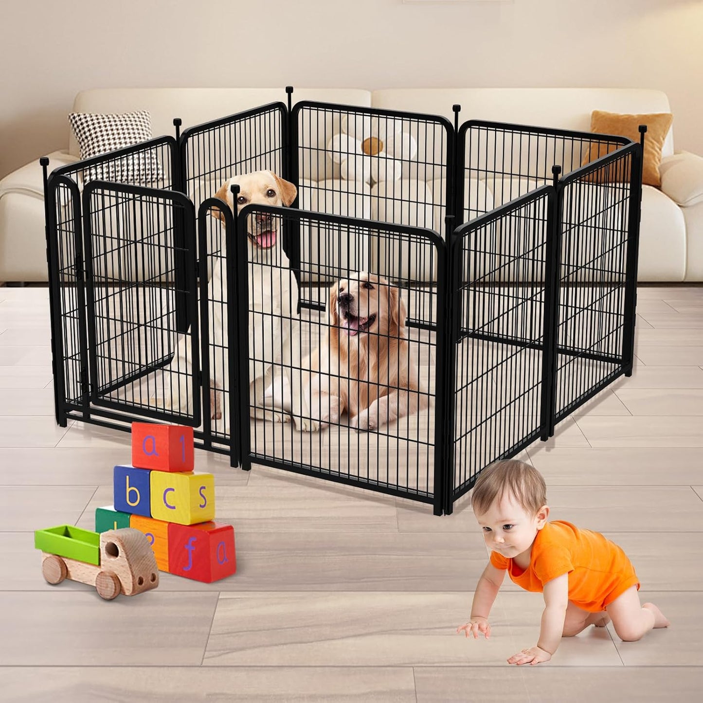 Dog Playpen 36 Inch 14 Panels, Dog Play Pen Indoors, Garden Fence for Yard, Total 31 Ft(l) Black Dog Pen Wide Door Low Threshold, Be Suitable for Camping Garden Yard