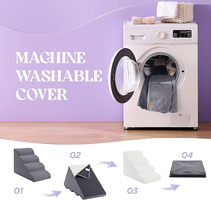 Lesure Dog Stairs for Large Dogs Pet Steps Ramp for High Bed with CertiPUR-US Certified Foam with Non-Slip Bottom, Grey, 5 Steps