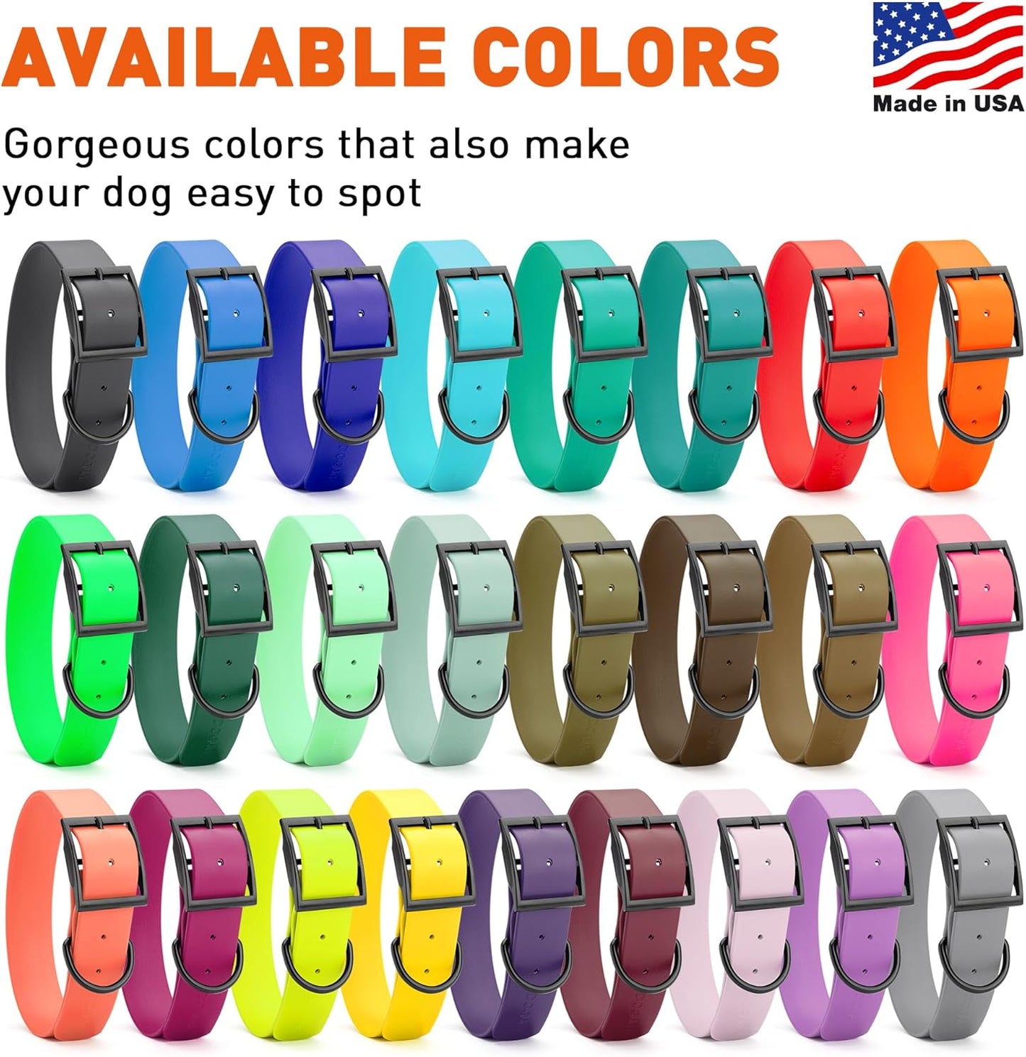 Dogline Biothane Waterproof Dog Collar Strong Coated Nylon Webbing with Black Hardware Odor- Proof for Easy Care Easy to Clean High Performance Fits Small Medium or Large Dogs, Black