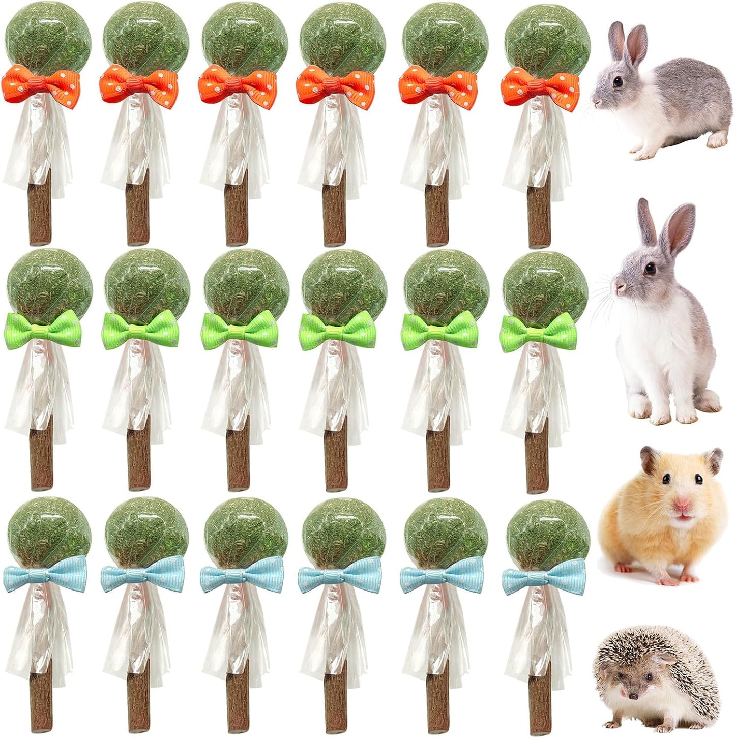 18-Pack Natural Alfalfa & Apple Wood Chew Lollipops for Small Pets - Healthy Dental Toys for Hamsters, Rabbits, Guinea Pigs, Chinchillas
