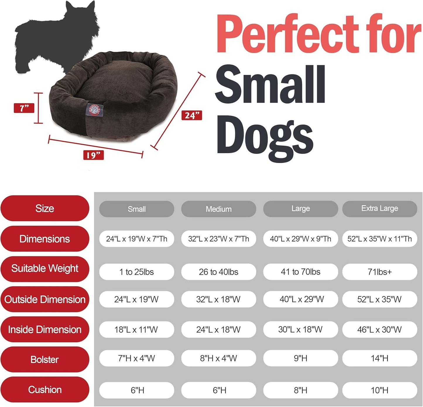 Majestic Pet 24 Inch Micro Velvet Calming Dog Bed Washable 24x19x7 (inch) – Cozy Soft Round Donut Dog Bed with Spine for Head Support - Pet Bed Small - Storm (2025)