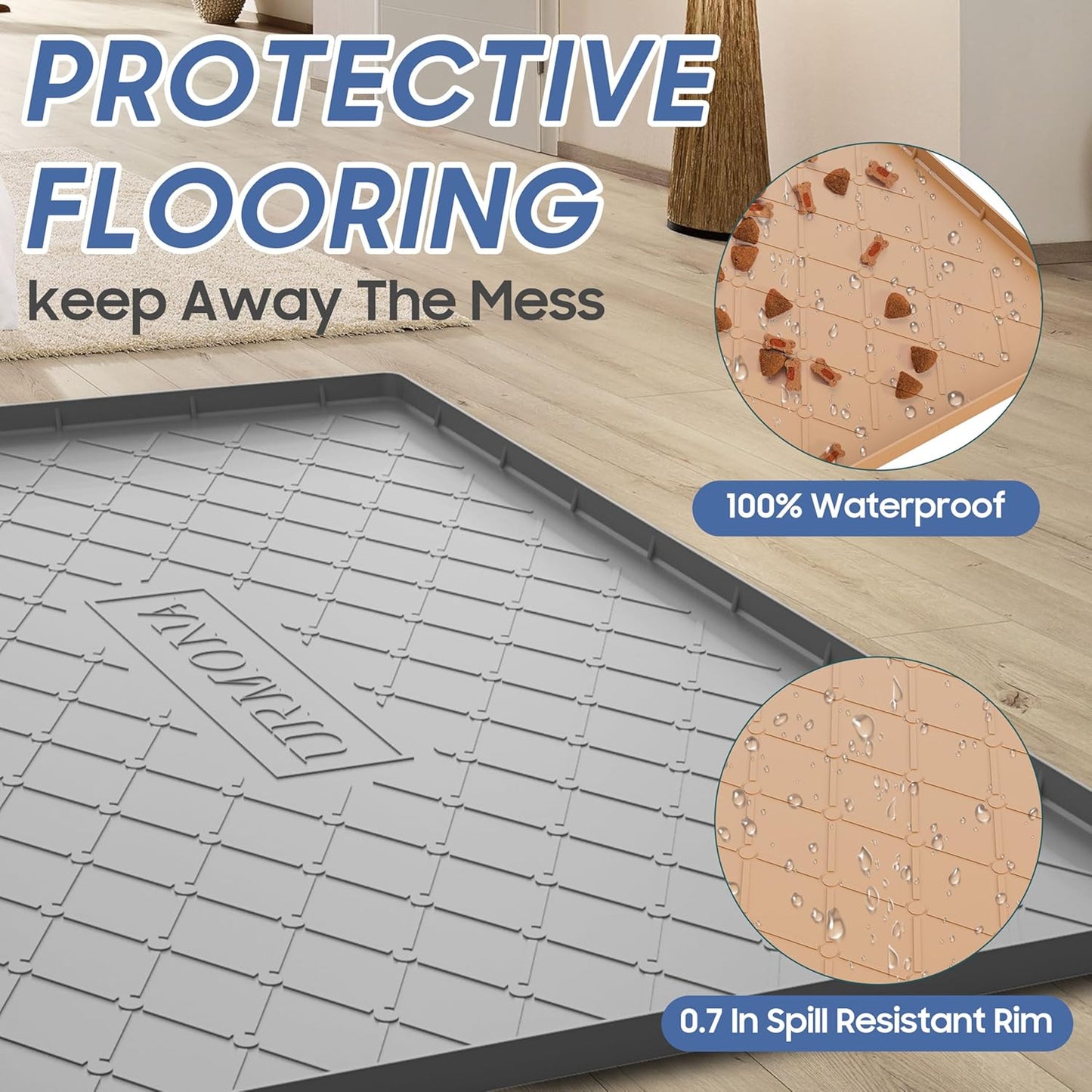 URMONA Large Dog Food Mat, 40" x 22" Pet Food Mat, Waterproof Dog Cat Food Mat with Raised Edges, Silicone Pet Food Mat, Dog Accessories, Prevents Food Spills, Protects Floors, Easy to Clean Fast