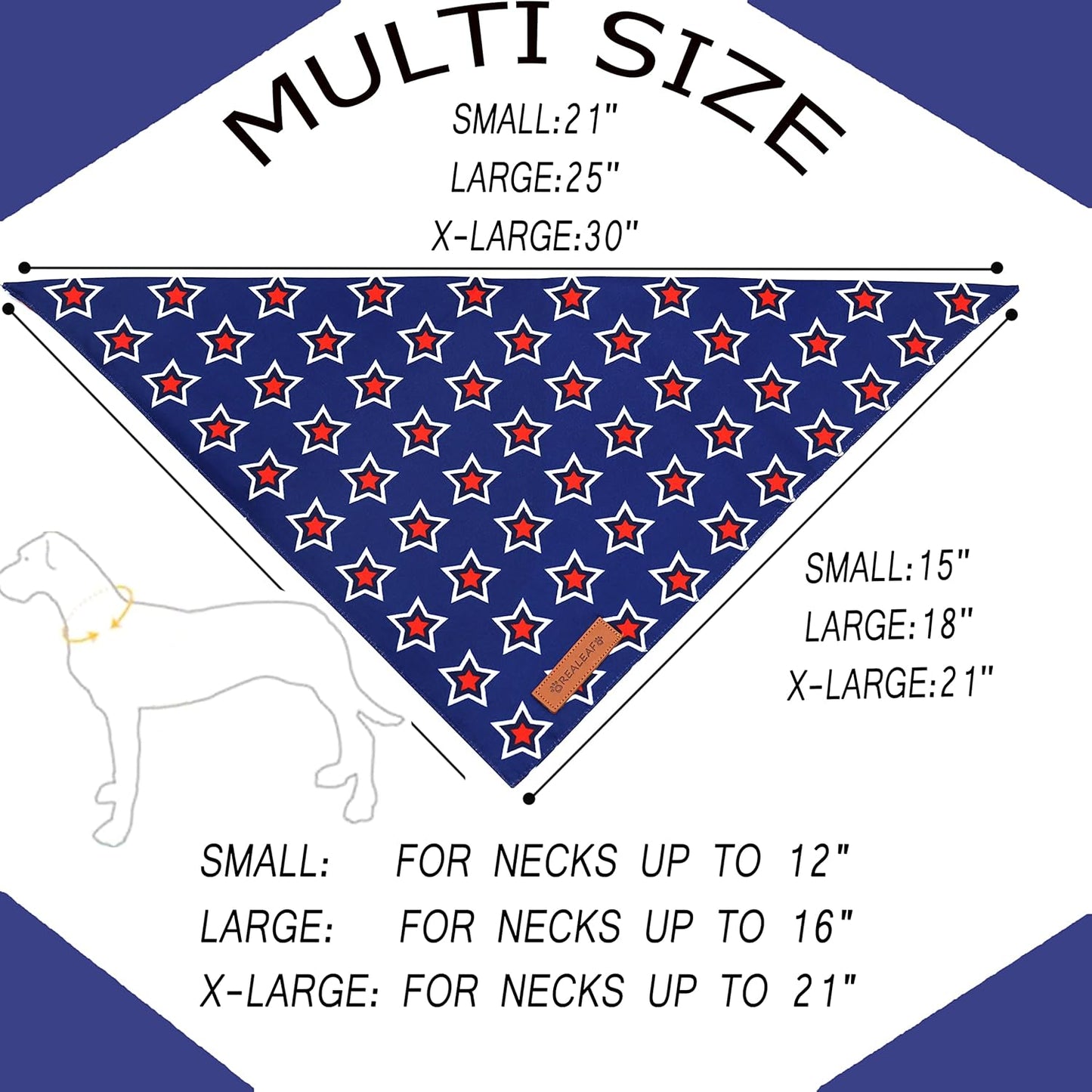Realeaf American Flag Dog Bandanas 2 Pack, Triangle Reversible 4th of July Pet Scarf for Boy and Girl, Premium Durable Fabric, Patriotic Bandana for Small Medium Large and Extra Large Dogs (Large)