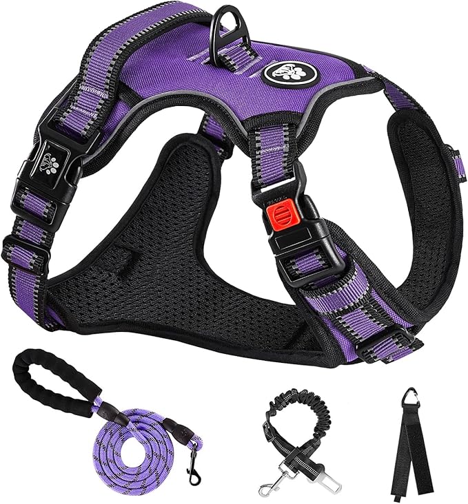 NESTROAD No Pull Dog Harness,Adjustable Oxford Dog Vest Harness with Leash,Reflective No-Choke Pet Harness with Easy Control Soft Handle for Large Dogs(X-Large,Purple)