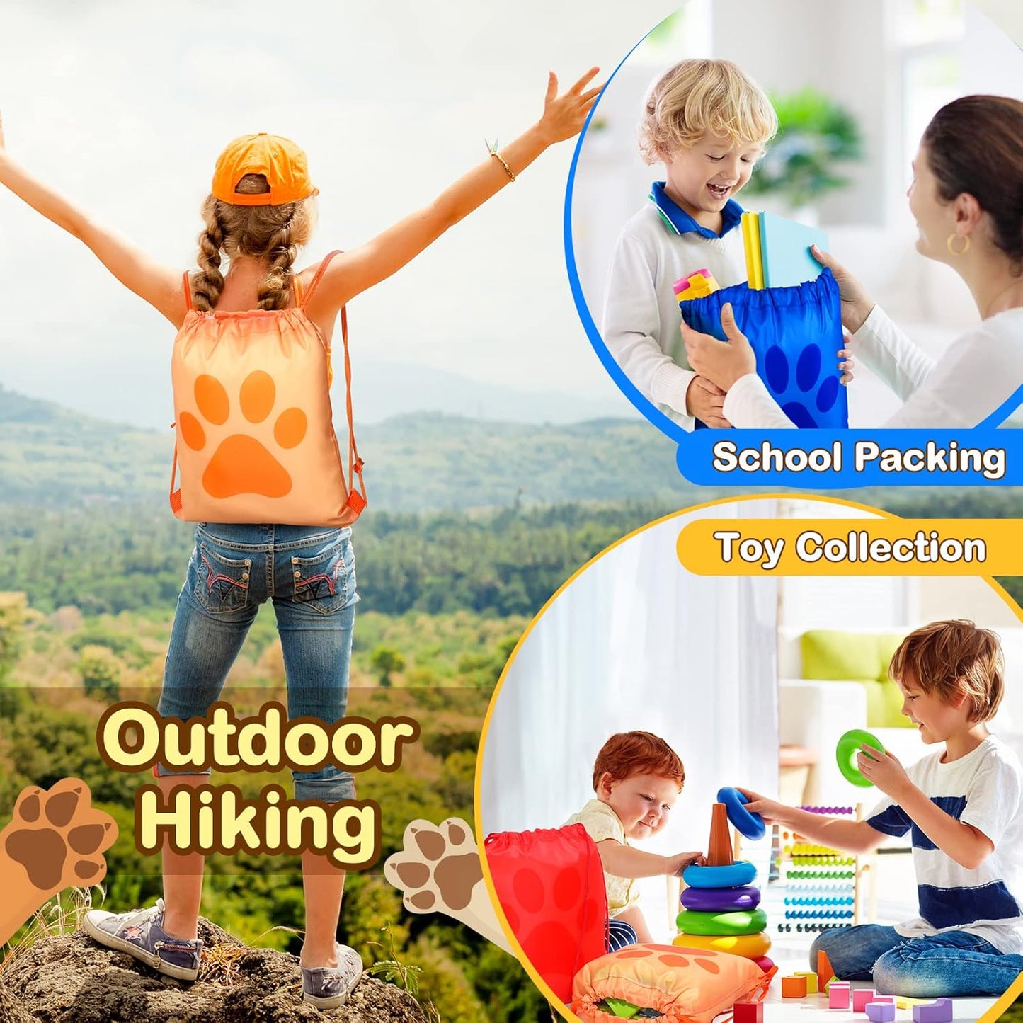 Yerliker 14 Pieces Paw Print Drawstring Bags Cute Paw Print Bags Bulk Reusable Dog Themed Party Favor Backpack Set Puppy Themed Drawstring Goodie Backpack with String for Birthday Gift Supplies