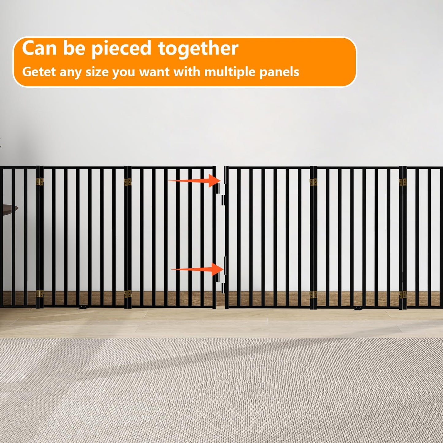 Portable Dog Fence with Door for Indoor Outdoor Use, Free Standing Dog Gate Foldable Design, Metal Black 32" Tall, Expandable 6 Panels Use for Yard, Stairs, Front