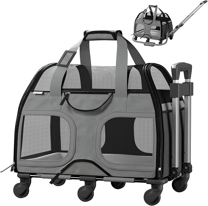 Katziela Pet Carrier - Airline Compliant Dog TSA for Small Dogs and Cats Soft FAA Travel Airplane Luggage (Gray/Black)