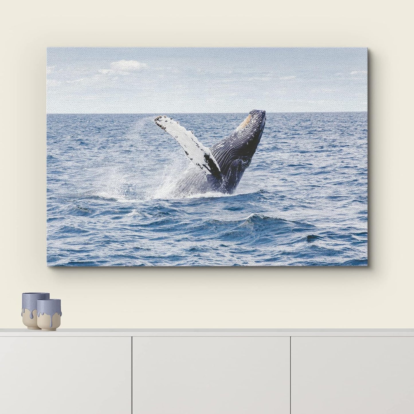 wall26 Canvas Print Wall Art Tropical Ocean Sea Water Horizon Blue Whale Nature Animals Photography Realism Rustic Scenic Landscape Wilderness Colorful for Living Room, Bedroom, Office - 24"x36"
