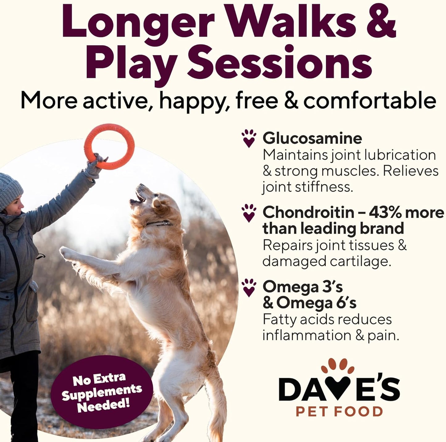 Dave's Pet Food Glucosamine Chondroitin for Dogs, Hip and Joint Support, Gluten-Free, Wet Senior Dog Food, 13.2 oz (Case of 12)
