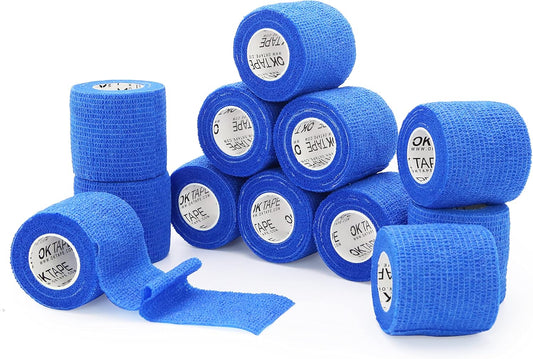 OK TAPE Self Adherent Cohesive Bandages Wrap - 12Packs, 2" x 5 Yards, Non-Woven Self Adhesive Bandage Wrap for Thumb, Finger, Wrist, Ankle, Vet Wrap Bandages Tape (Sapphire Blue)